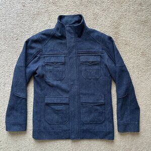 BKE Jacket Mens Medium Full Zip Mock Neck Blue Wool Blend Athletic Fit Coat